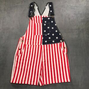 American Flag Denim Overalls Shorts Men's XL Red White Blue Patriotic Shortalls